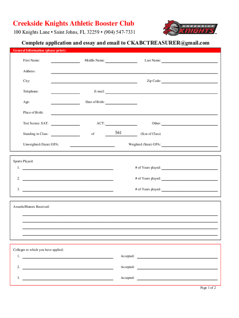 Fillable Online wwwchs stjohns k12 fl 100 Knights Lane Saint Johns, FL