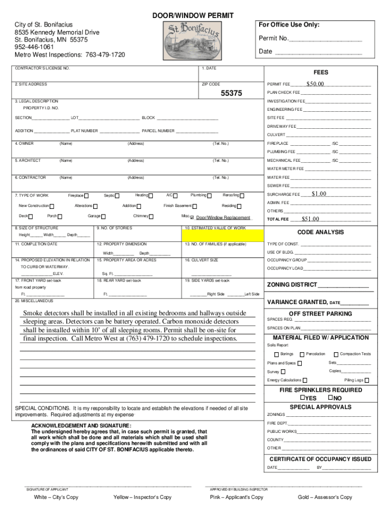 Fillable Online ci stbonifacius mn Permits, Licenses & Forms St