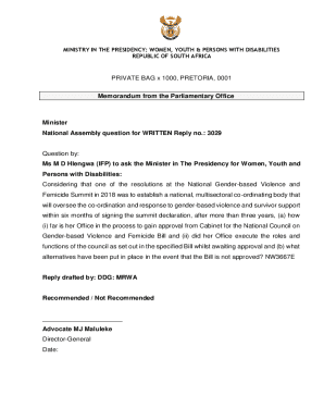 Question NW3844 to the Minister in The Presidency for ...