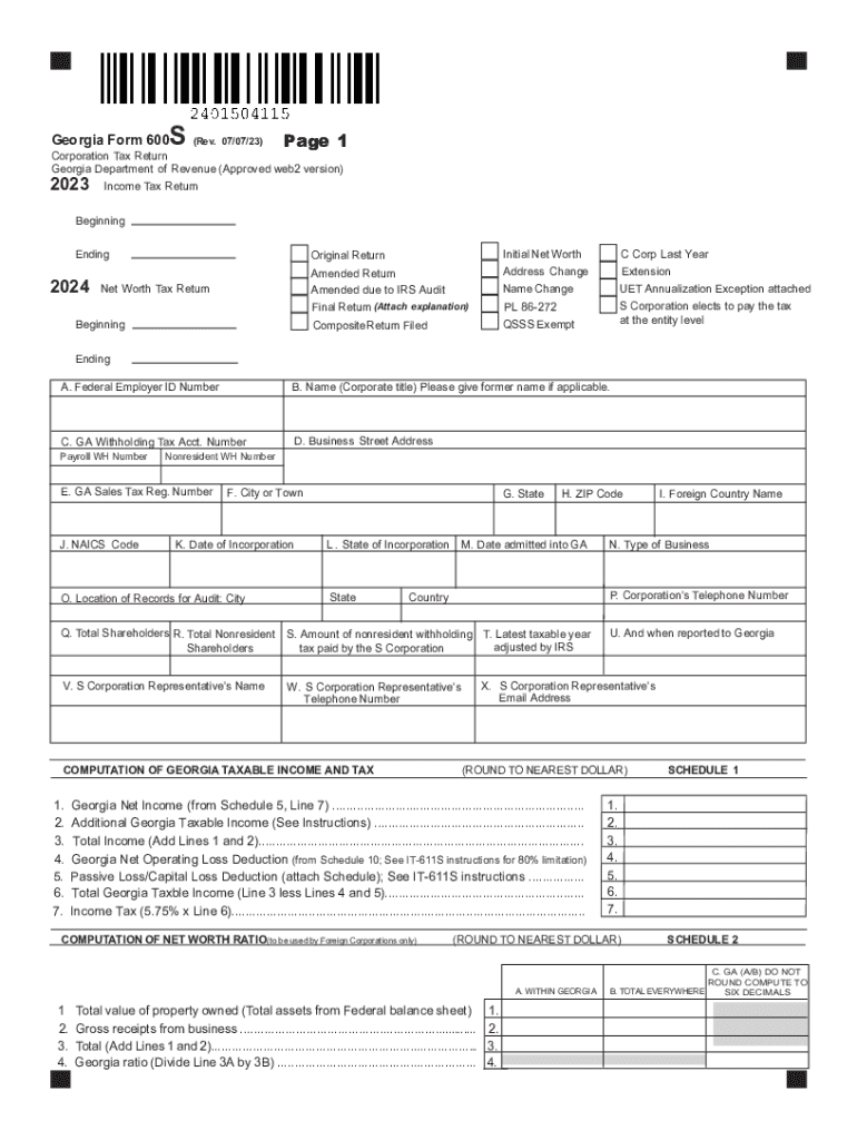 600 Corporation Tax Return - Department of Revenue Preview on Page 1