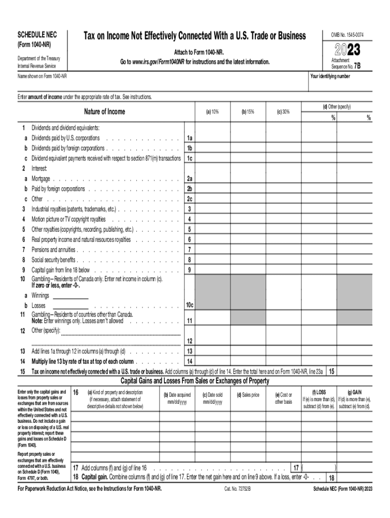 IRS Form 1040NRNon Resident Income Tax Return Preview on Page 1