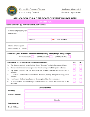 NPPR Certificate of Exemption