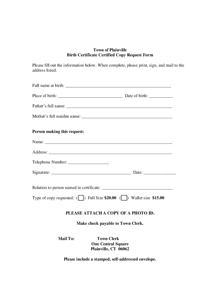 Fillable Online Birth Certificate Certified Copy Request Form (Please ...