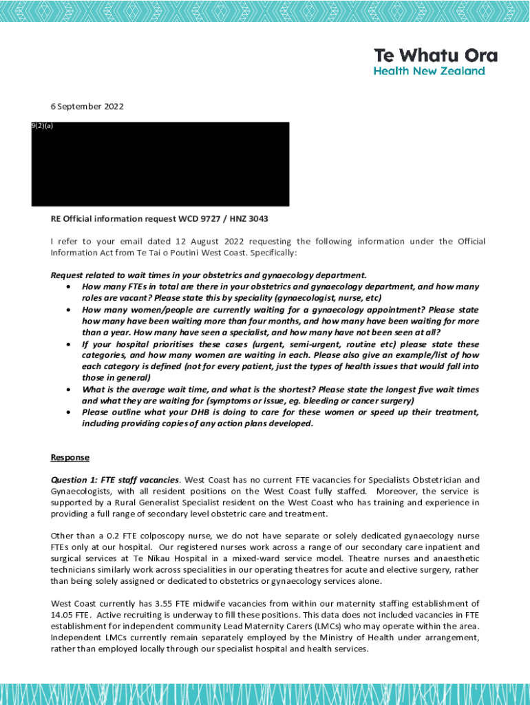 Fillable Online Obstetrics / gynaecology Official Information Act