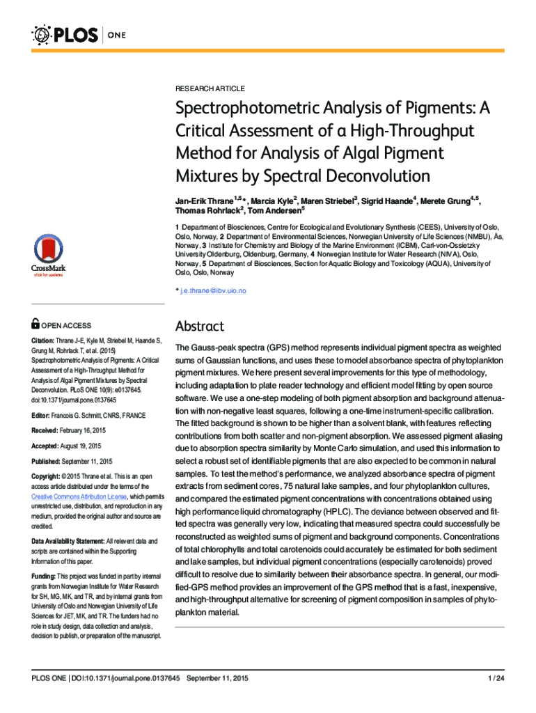 Fillable Online Spectrophotometric Analysis of Pigments A Critical