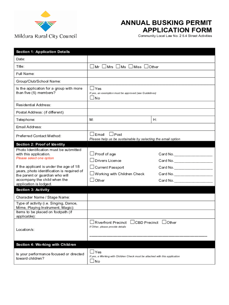 Fillable Online ANNUAL BUSKING PERMIT APPLICATION FORM Fax Email Print