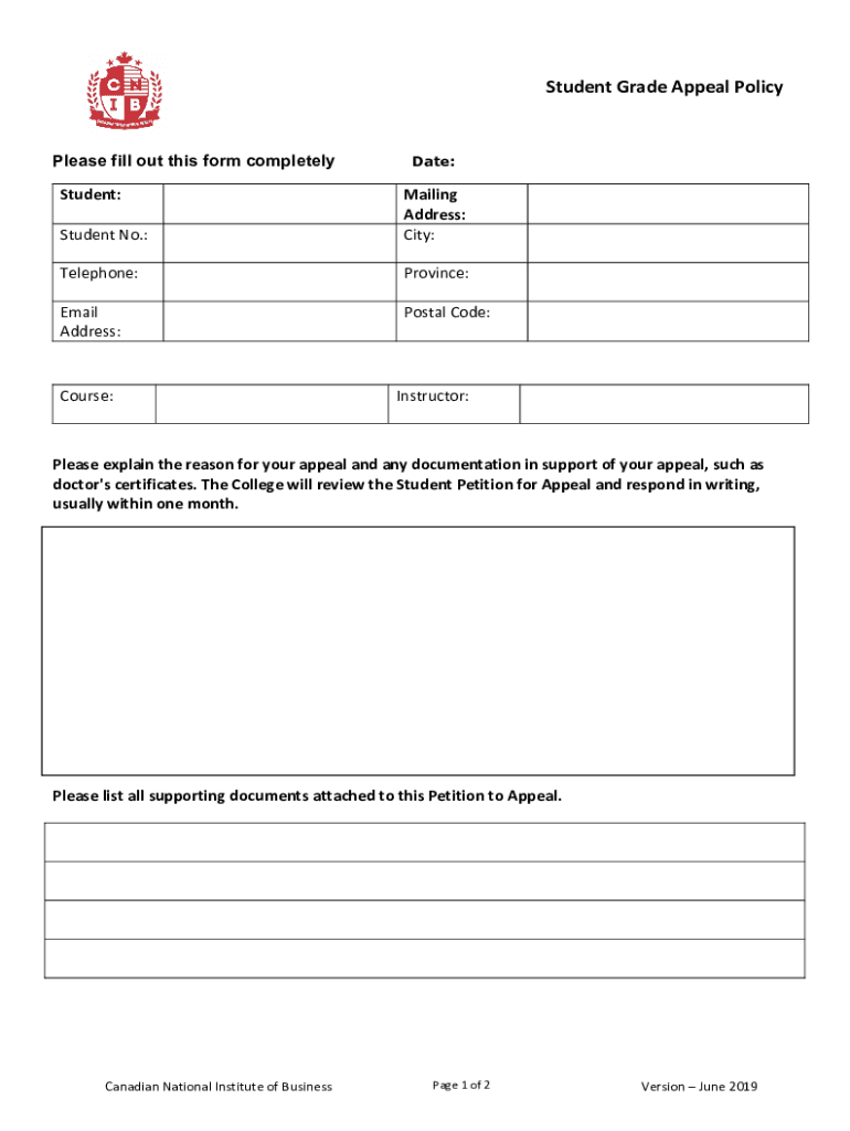 Fillable Online Appealing a Grade Fax Email Print pdfFiller