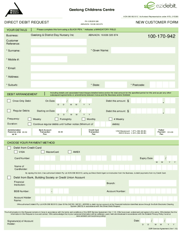 Ezidebit-Direct-Debit-Request-Form Preview on Page 1