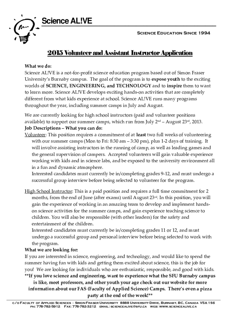 Fillable Online Science AL!VE - Faculty of Applied Sciences Fax Email ...