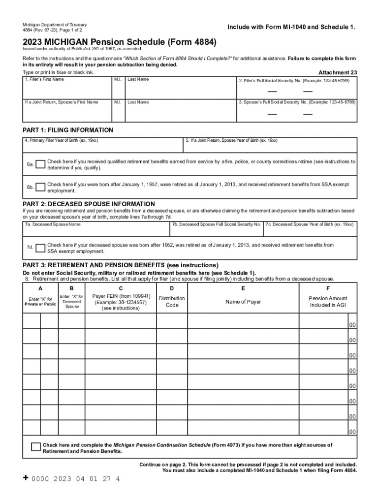 michigan form 4884 Preview on Page 1
