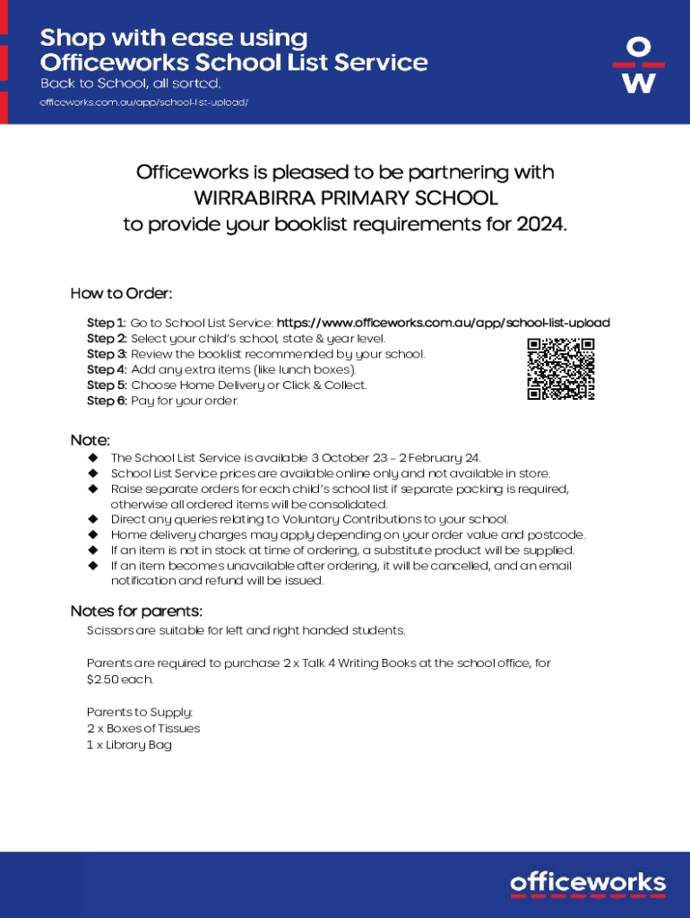 Fillable Online Officeworks School List Upload Application Fax Email