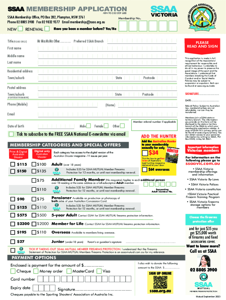 Fillable Online membership ssaa org SSAA Membership Fax Email Print ...