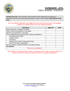 Fillable Online ARTICLE 33 VARIANCES Sec. 33.1. Authority to Grant ...