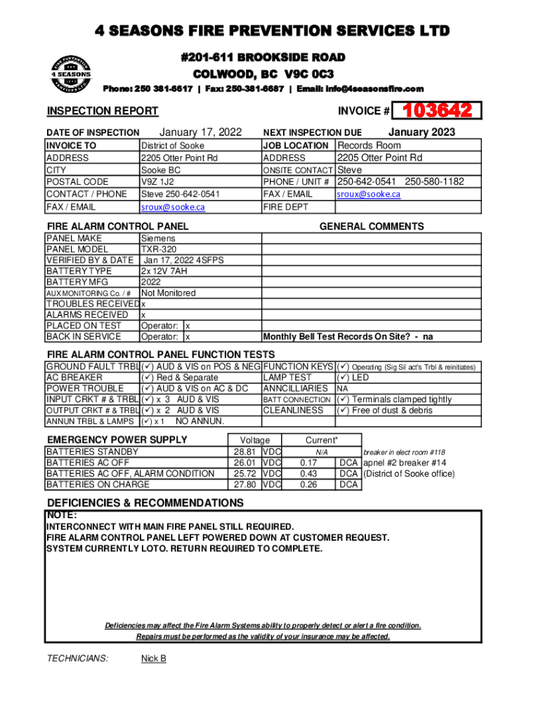 Fillable Online Contact 4 Seasons Fire Prevention Services Ltd In 