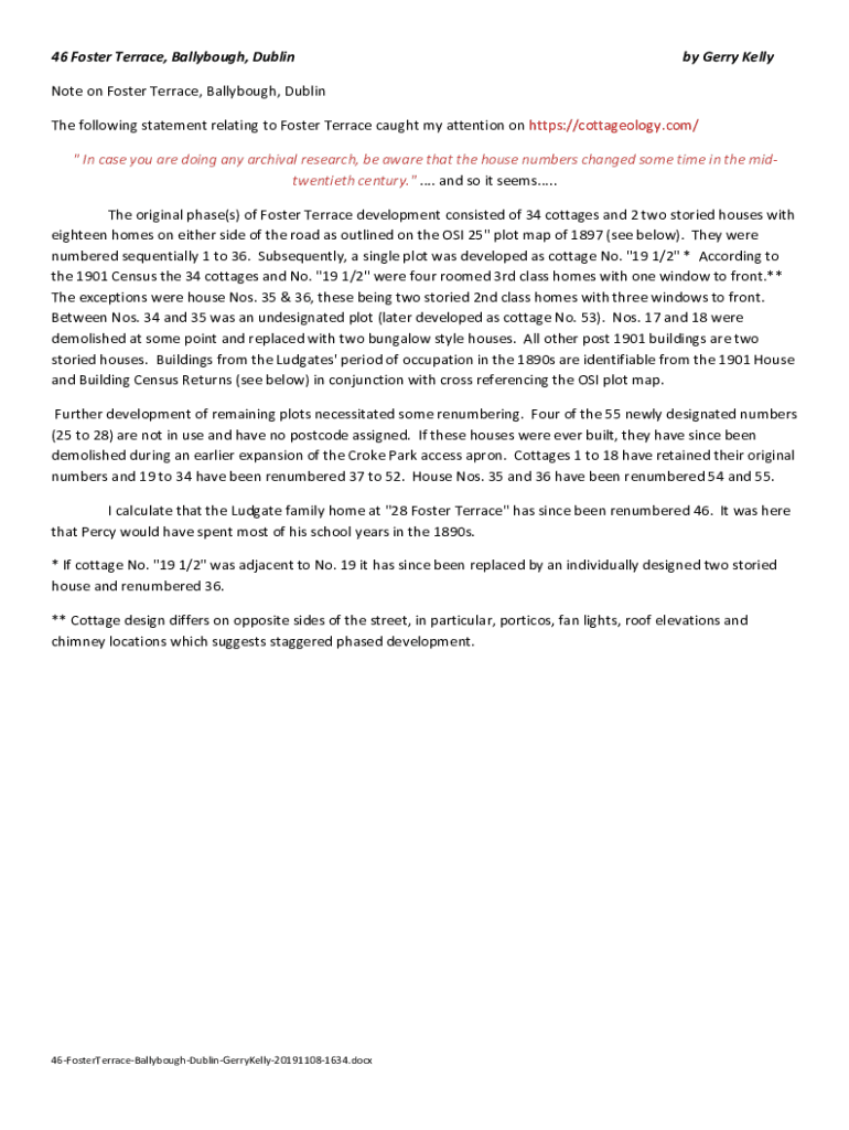 Fillable Online 46 Foster Terrace, Ballybough, Dublin by Gerry Kelly Fax Email Print pdfFiller