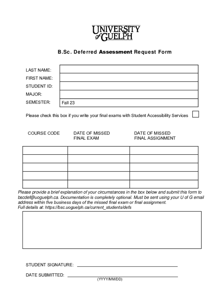 Fillable Online bsc uoguelph DEF Extension Form Fax Email Print pdfFiller