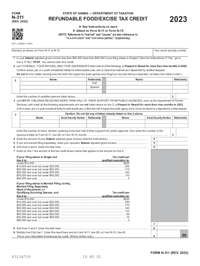 n 311 hawaii tax form 2023 Preview on Page 1