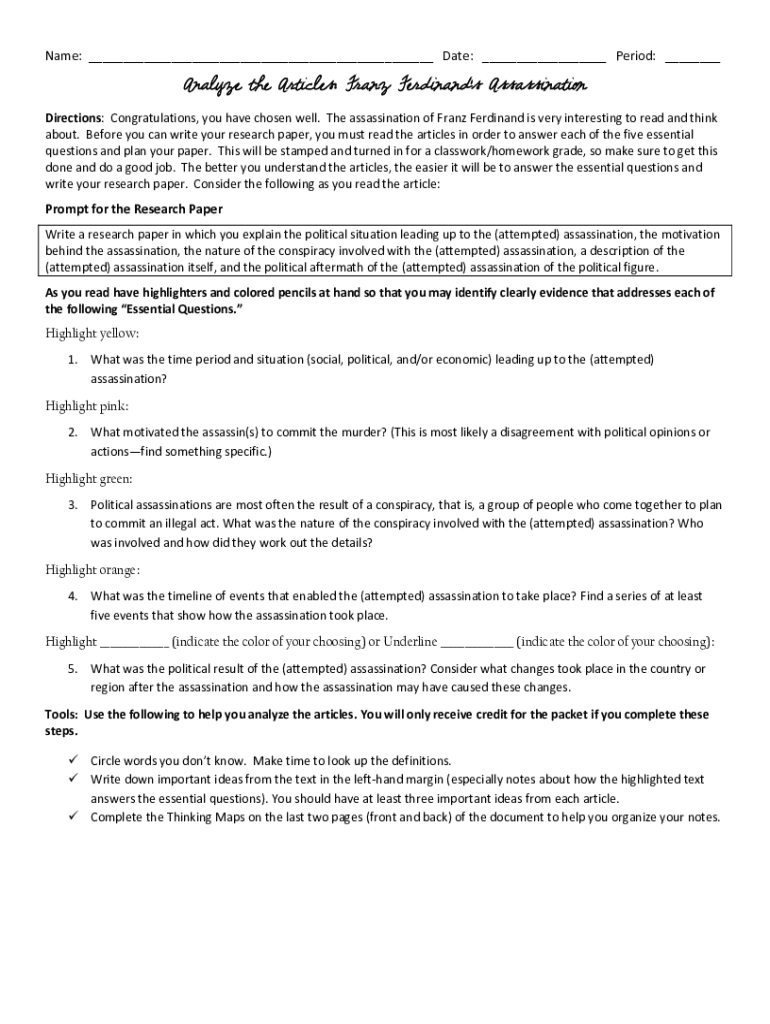 Fillable Online HOW World War I Started Crash Course World History