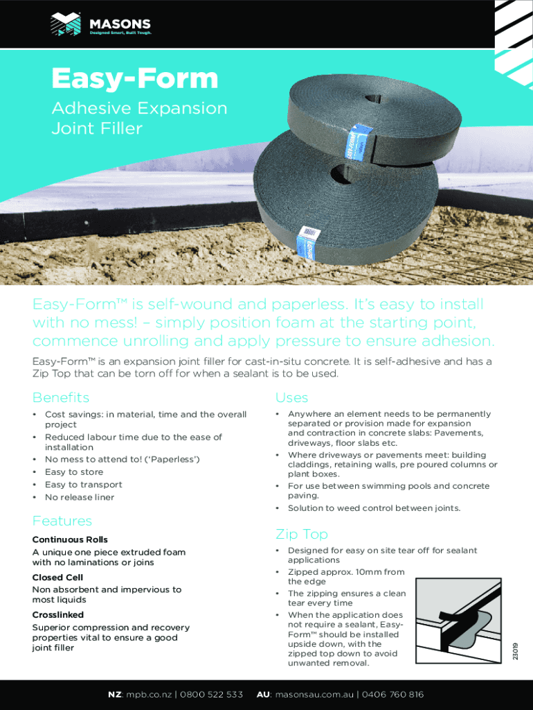Fillable Online Easyform expansion joint adhesive back closed cell
