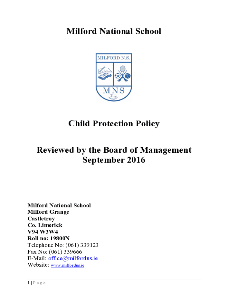 Fillable Online Milford Grange National School, Limerick County on