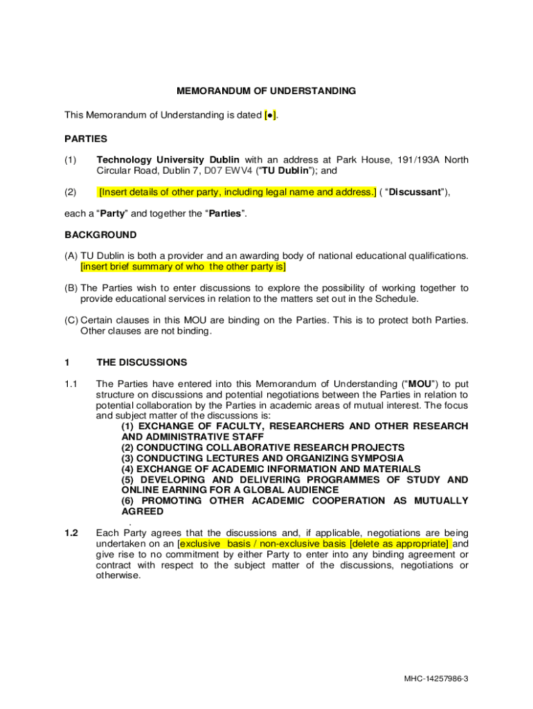 Fillable Online Memorandum of Agreement Hybrid Template Fax Email Print