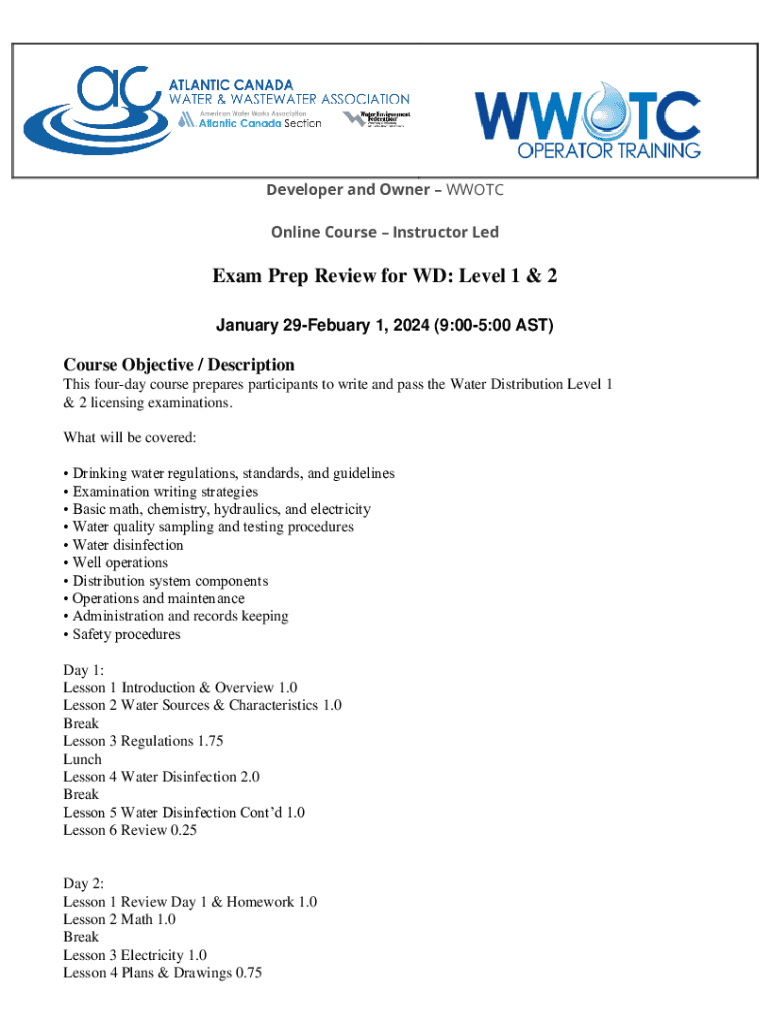 Fillable Online Exam Prep Review for Water Treatment Level 3 & 4 Fax Email Print pdfFiller