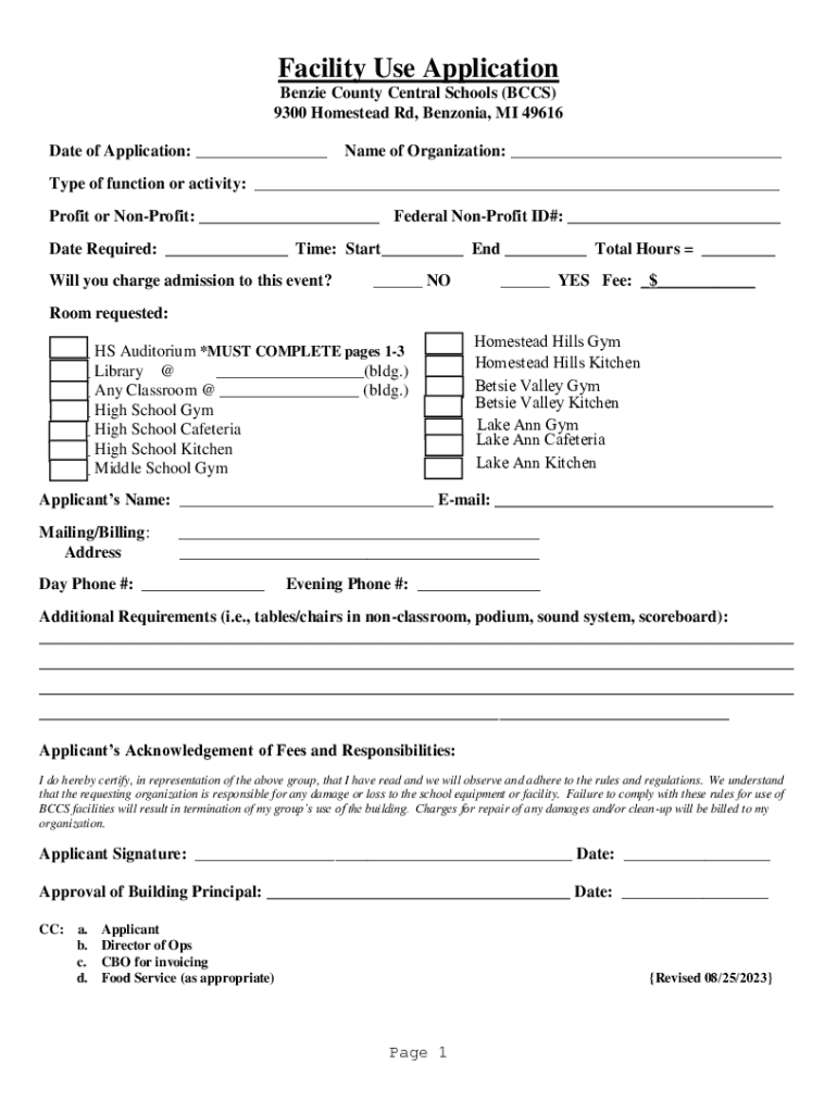 Fillable Online Benzie Central Senior High School in Benzonia Township, MI Fax Email Print