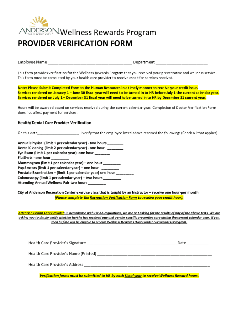 Fillable Online Health Care Provider Wellness Exam Verification Form ...