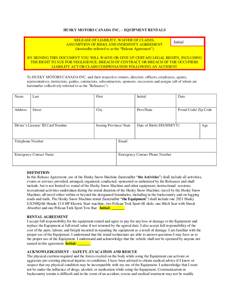 Fillable Online Alpine Equipment Rental Release of Liability Waiver Fax Email Print pdfFiller