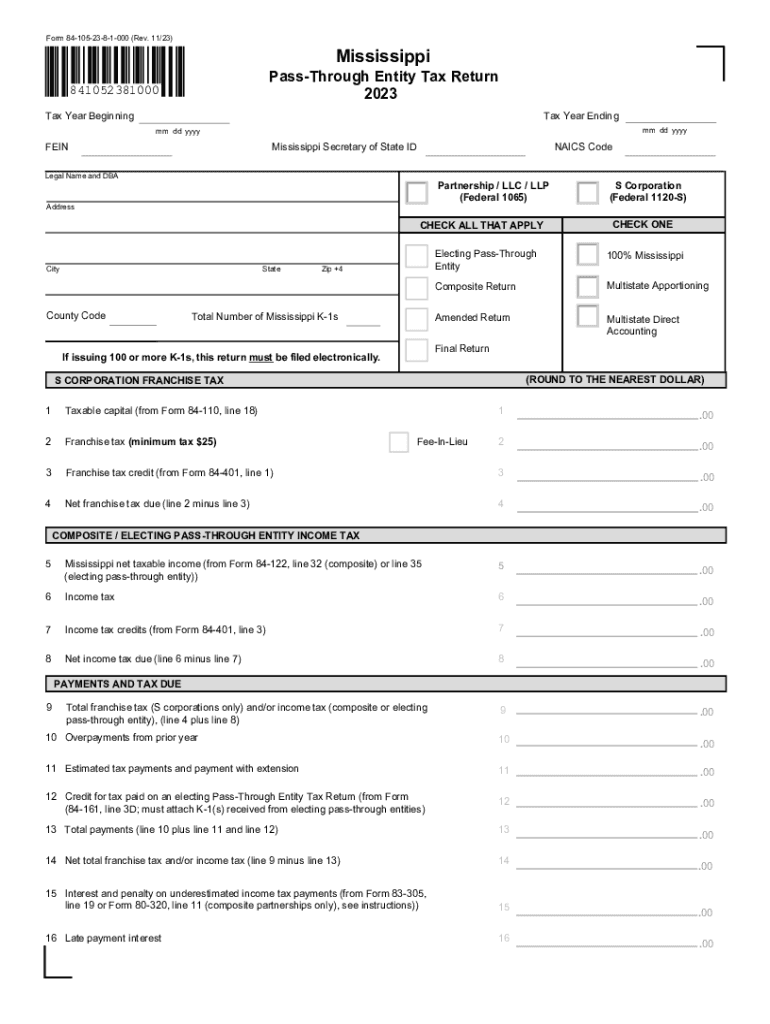 Form 84-105 - Mississippi Department of Revenue -MS Preview on Page 1