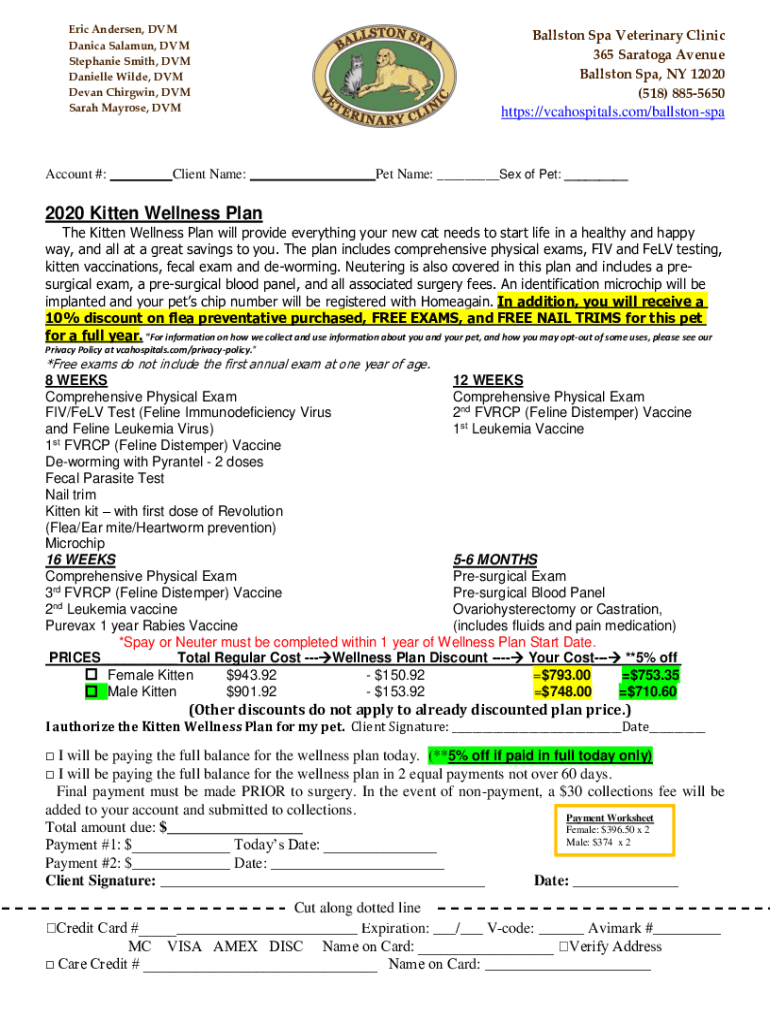 Fillable Online Veterinary Services in Ballston Spa, NY VCA Animal