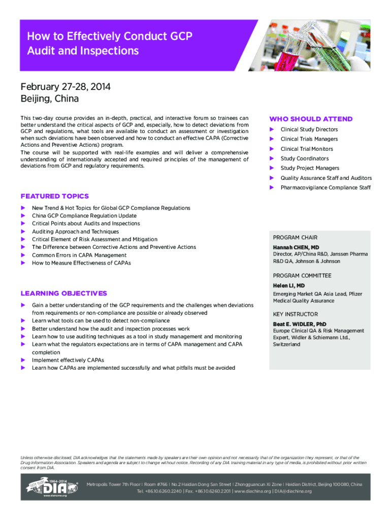 Fillable Online How to Conduct GCP Inspections / Audits at the Clinical