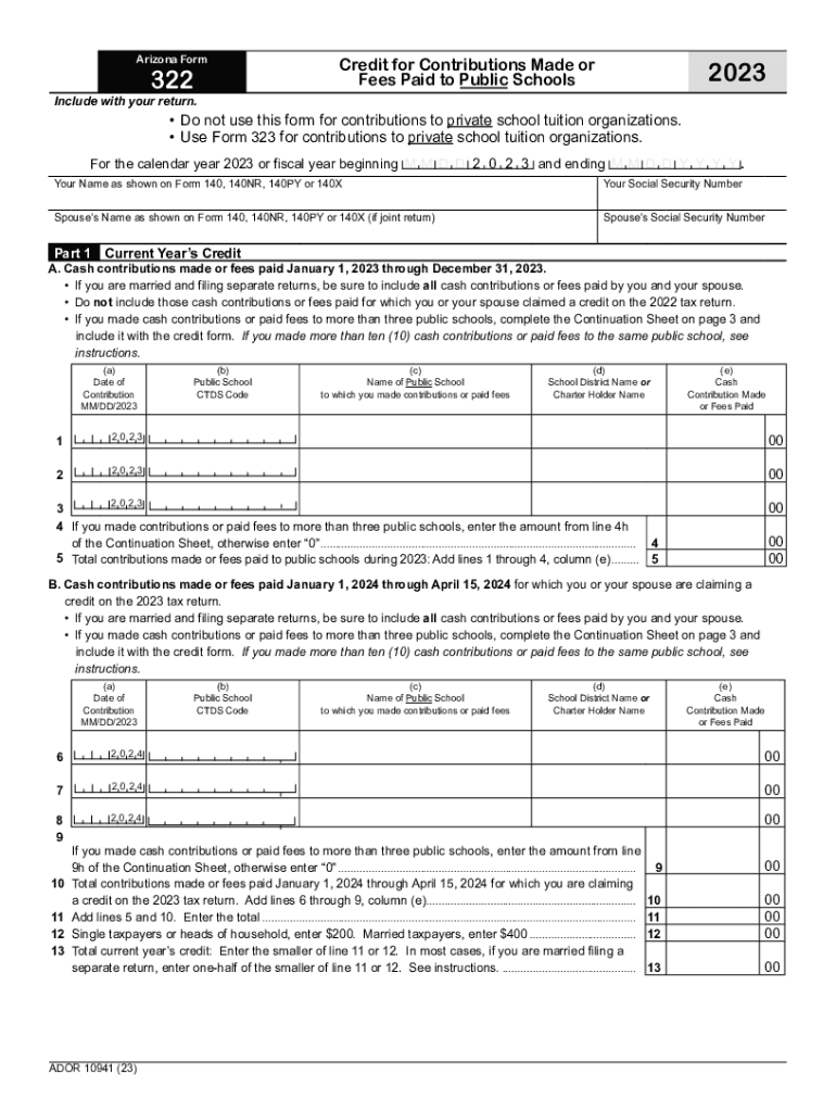 2023 Arizona Tax Credit Information Preview on Page 1