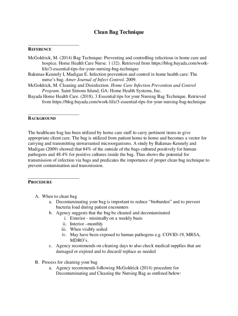 Fillable Online Best Practices for Home Care "Bag Technique" and the Fax Email Print pdfFiller