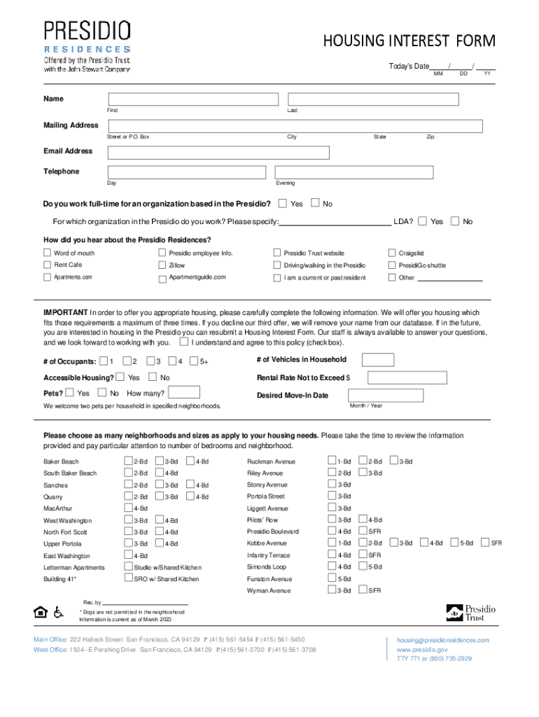 Fillable Online HOUSING INTEREST FORM Fax Email Print pdfFiller