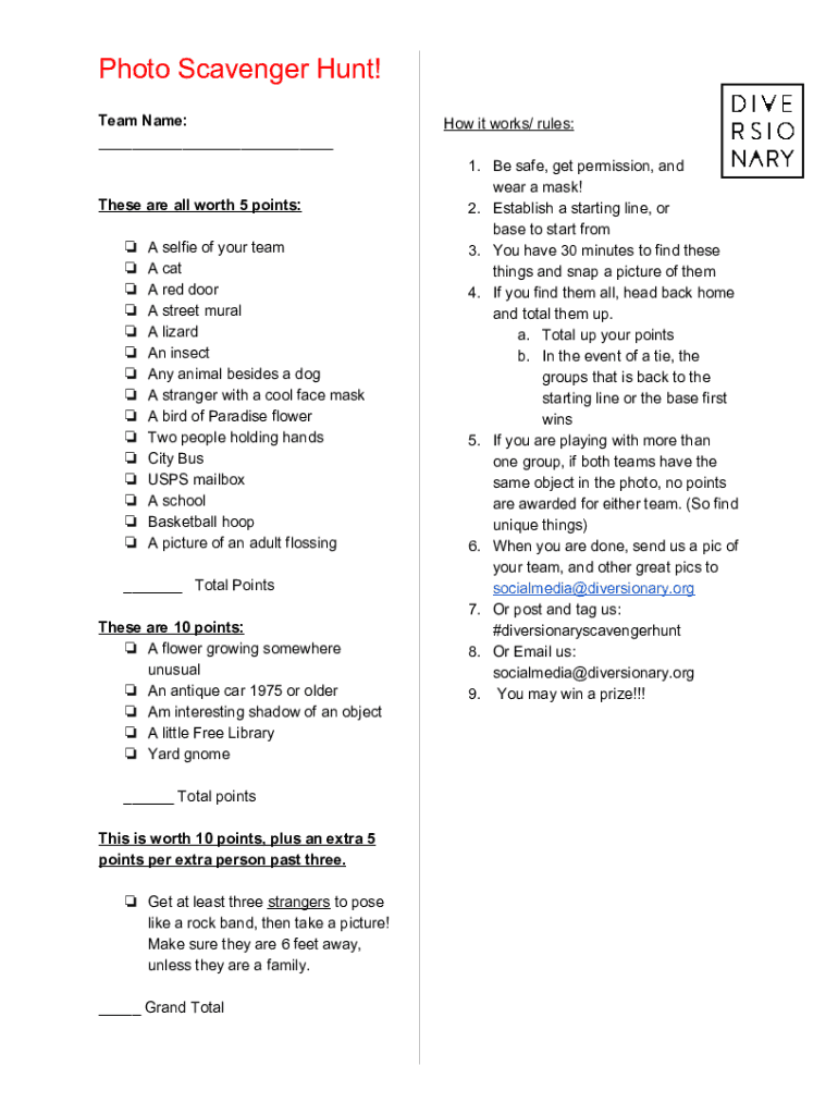 Fillable Online 19 Fun Photo Scavenger Hunt Ideas For Adults Fax Email ...
