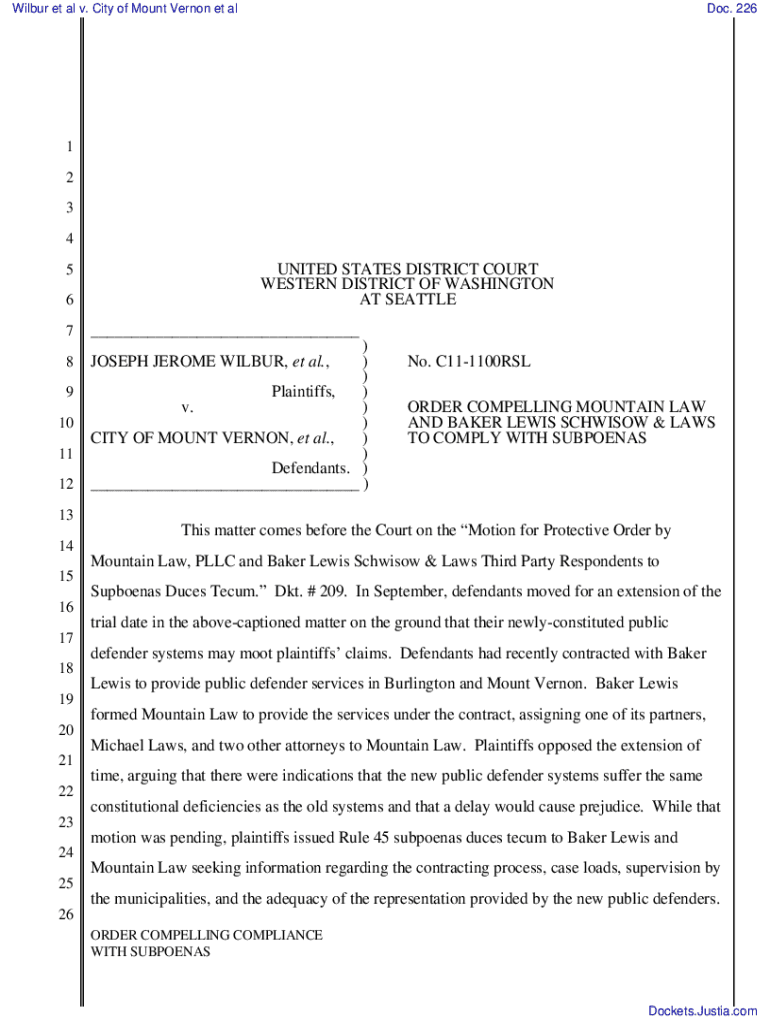 Fillable Online ORDER compelling Mountain Law and Baker Lew Schwisow & Laws to comply with