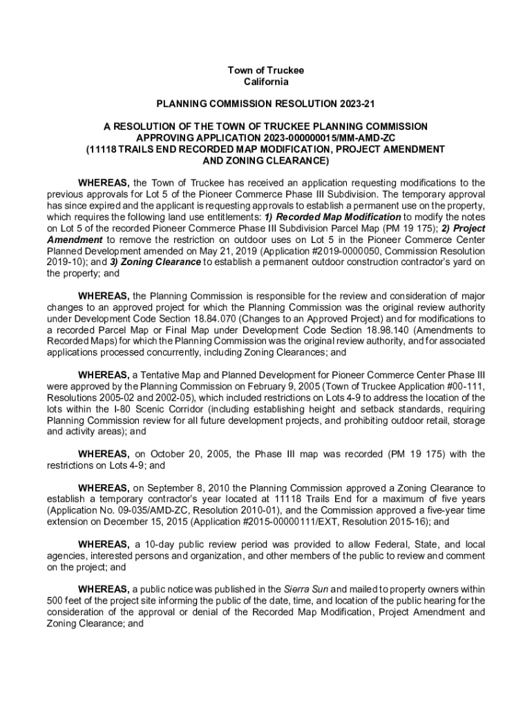 Fillable Online A RESOLUTION OF THE TOWN OF TRUCKEE PLANNING COMMISSION ...