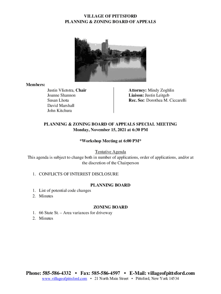 Fillable Online village of pittsford planning and zoning board of appeals Fax Email Print
