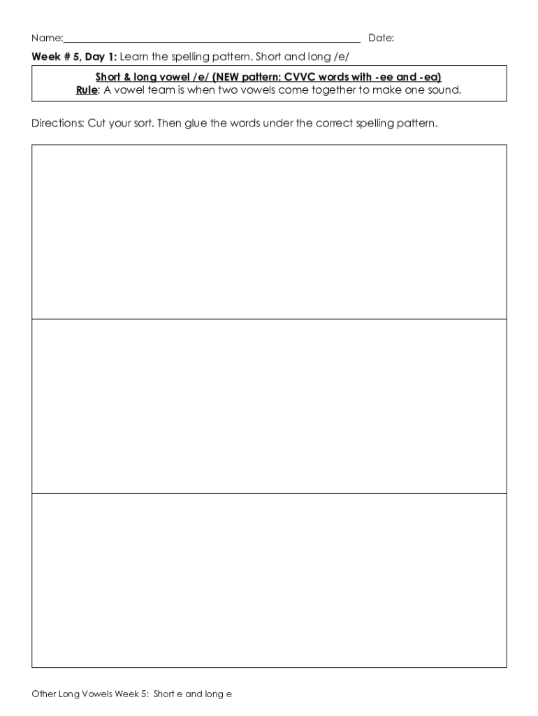 Fillable Online Long Vowel Letter e ee/ea English4abc Phonics