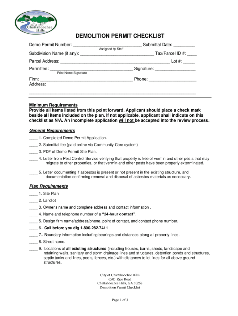 Fillable Online Demolition Permit Requirements (PDF) Fax Email Print