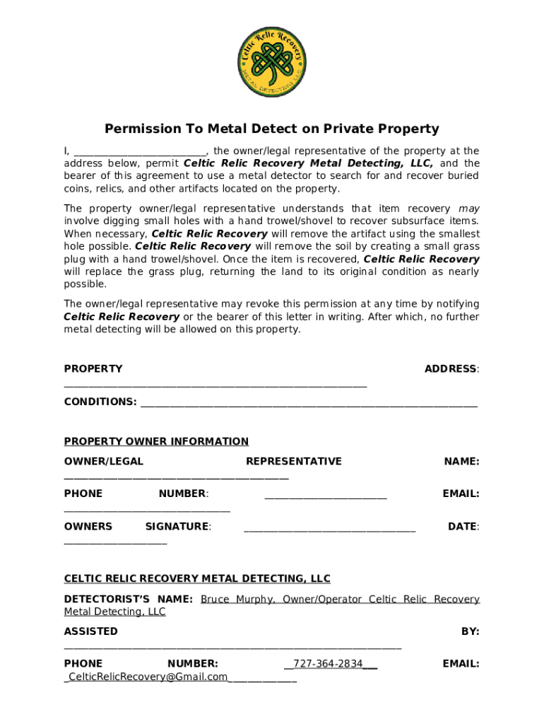 9400239, Metal Detector User Permit Doc Template pdfFiller