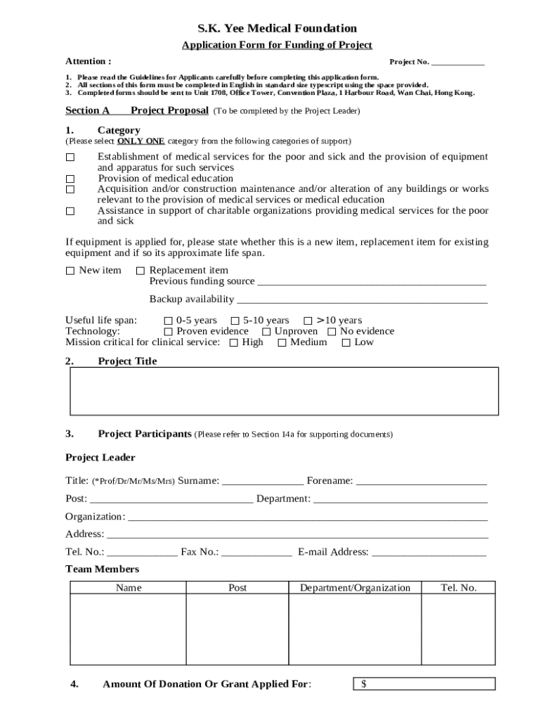 SK YEE MEDICAL FOUNDATION Guidelines for Applicants Doc Template