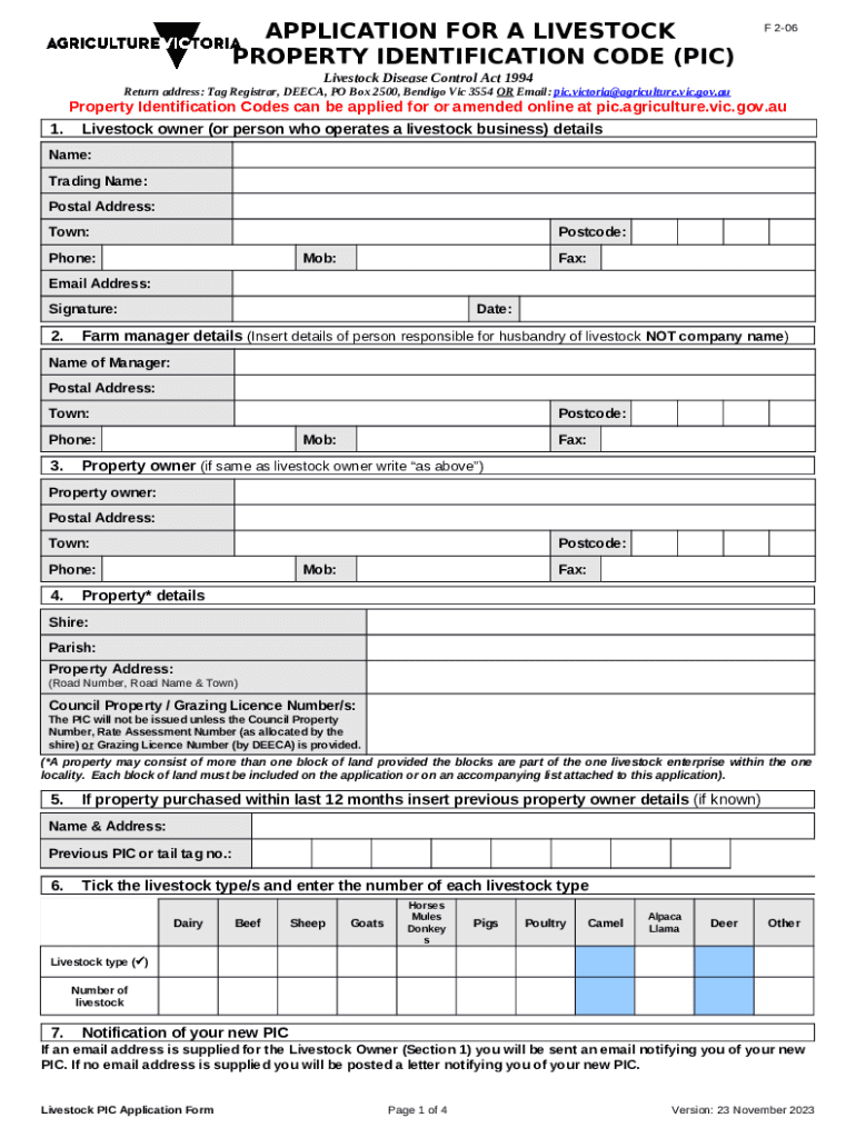 application for a livestock property identification code (pic) Doc