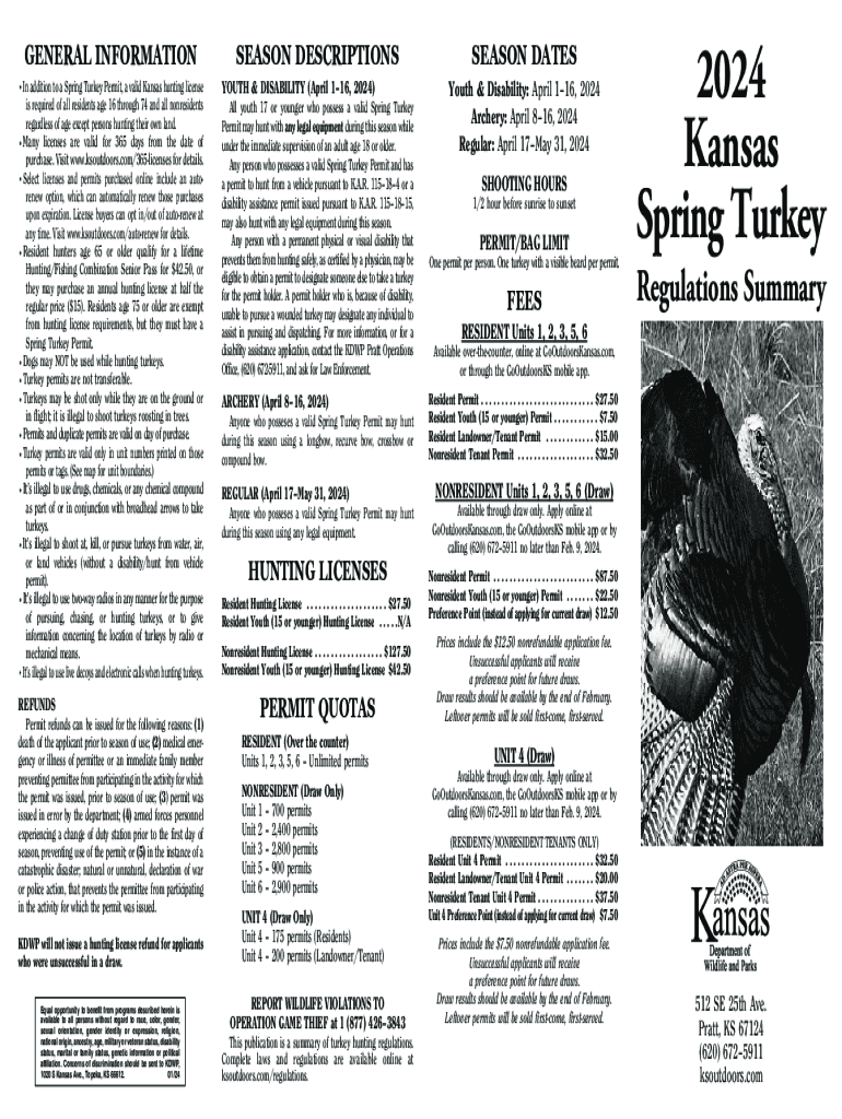 Fillable Online Kansas turkey hunting season dates and bag limits for