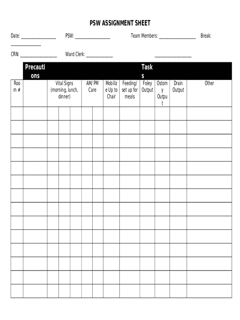 Psw assignment sheet doc template pdffiller