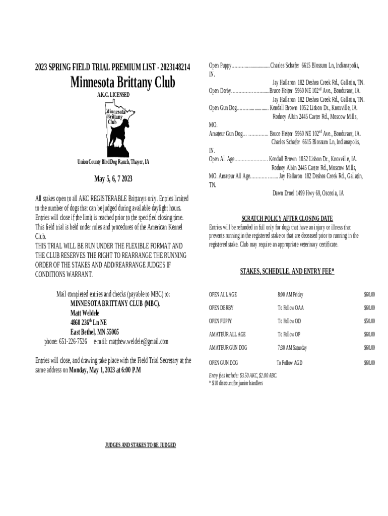 Minnesota Brittany Club Doc Template pdfFiller