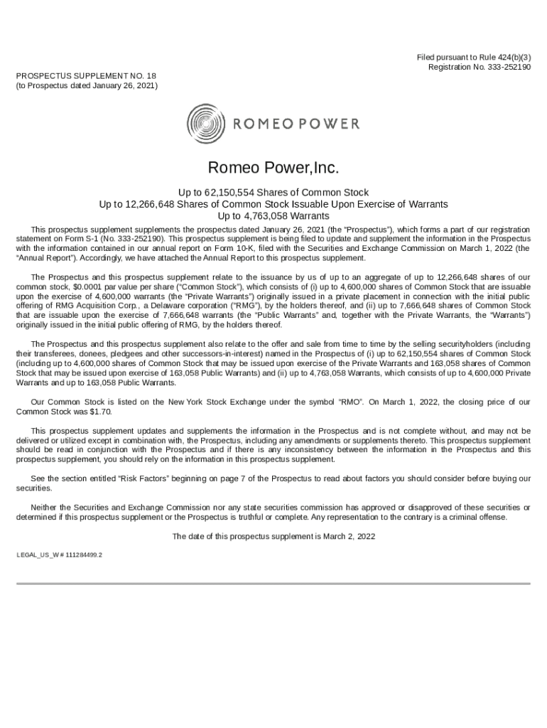 424B3 Romeo Power, Inc. Doc Template pdfFiller