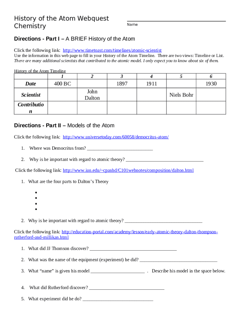 The History of the Atom Webquest Democritus & Aristotle Doc Template ...