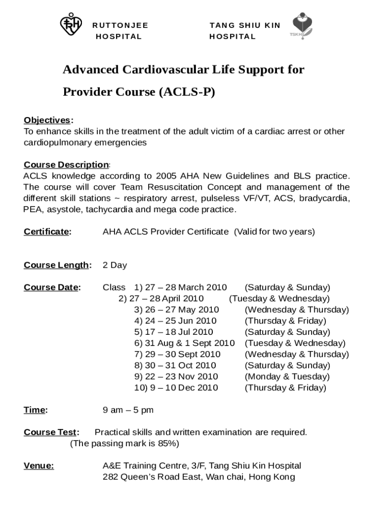 Advanced Cardiac Life Support (Initial Certification) Doc Template pdfFiller